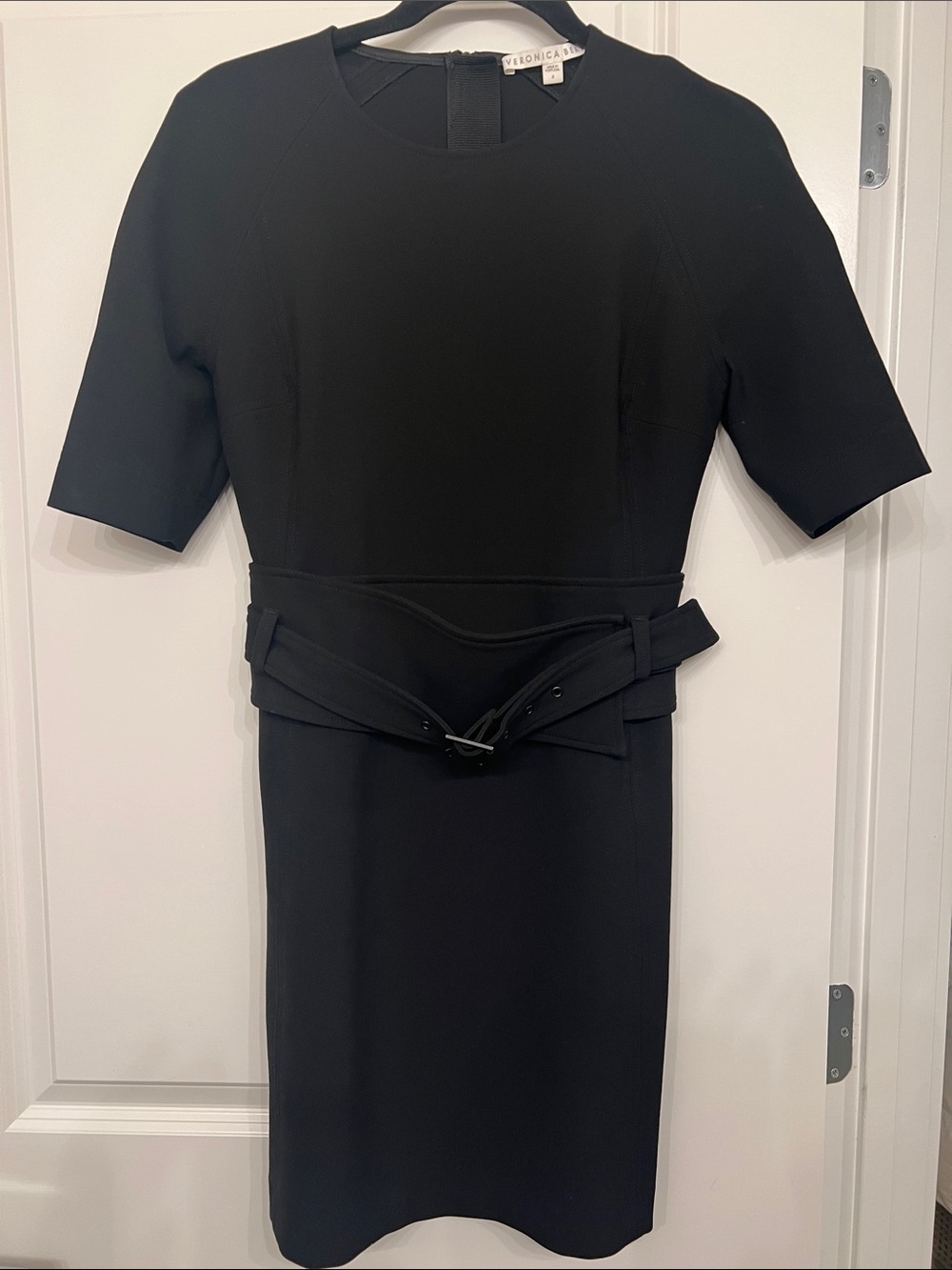 Veronica Beard Black Short-Sleeve Belted Mini Dress EUC